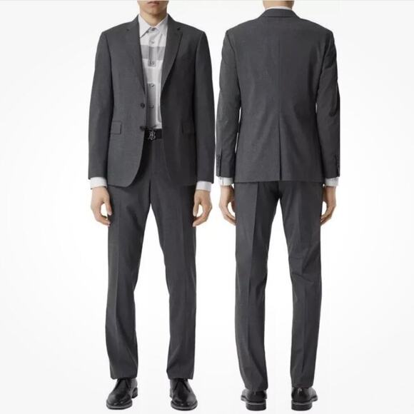 Burberry Millbank Travel Ababy Gray Textured Tailored Men’s Wool Suit Set 52R - Picture 1 of 16
